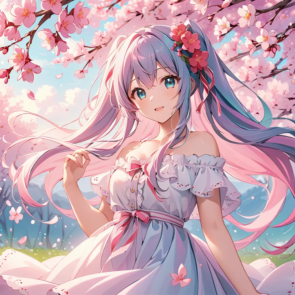 Hatsune Miku、long hair、Lots of plum blossoms、 Resplendent、pastel、Spring、fun、Top Quality、high image quality、4K