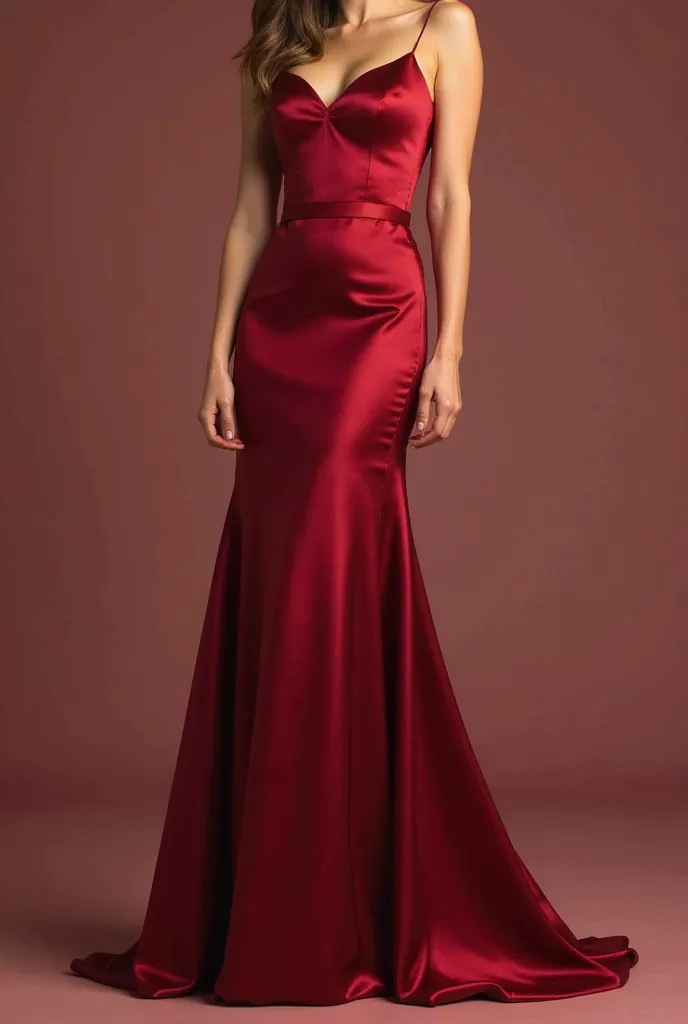 The dress is stunning saten, a floor-length gown in a deep shade of red. The fabric is made of a luxurious silk that shimmers softly as it hangs on the rack. The bodice is fitted, accentuating the curves of your body, while the skirt flows down to the floo...