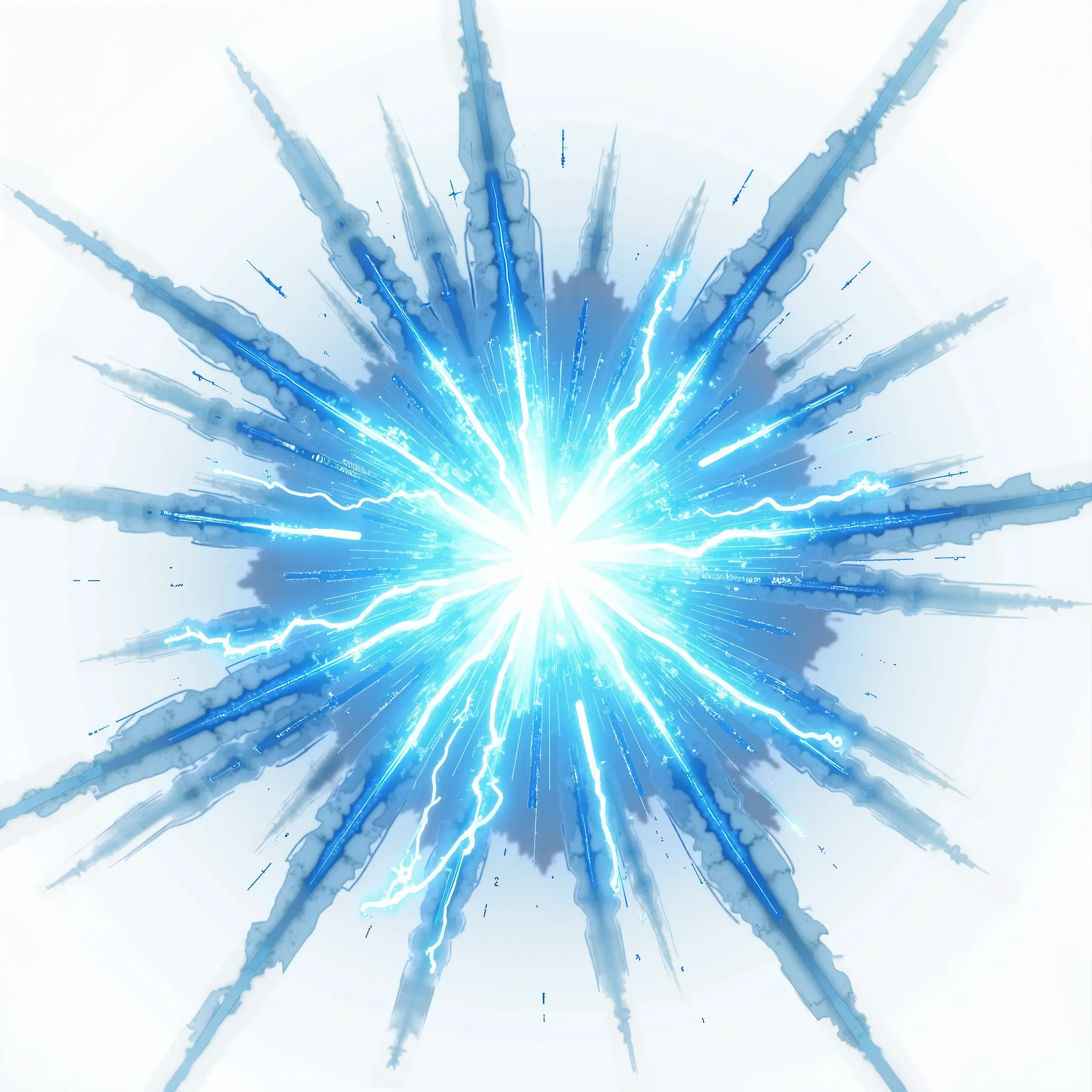 futuristic light blue expolosion with electric effect isolated on white background