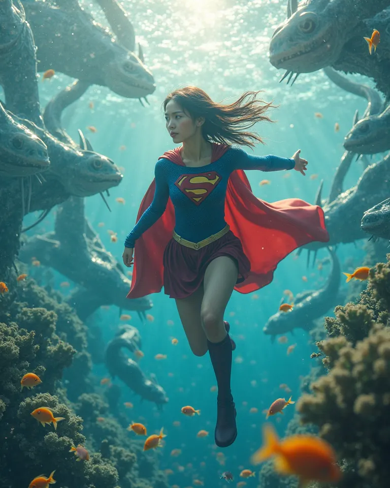 live-action、Is Supergirl Japanese in her 20s
Supergirl fighting sirens in the ocean