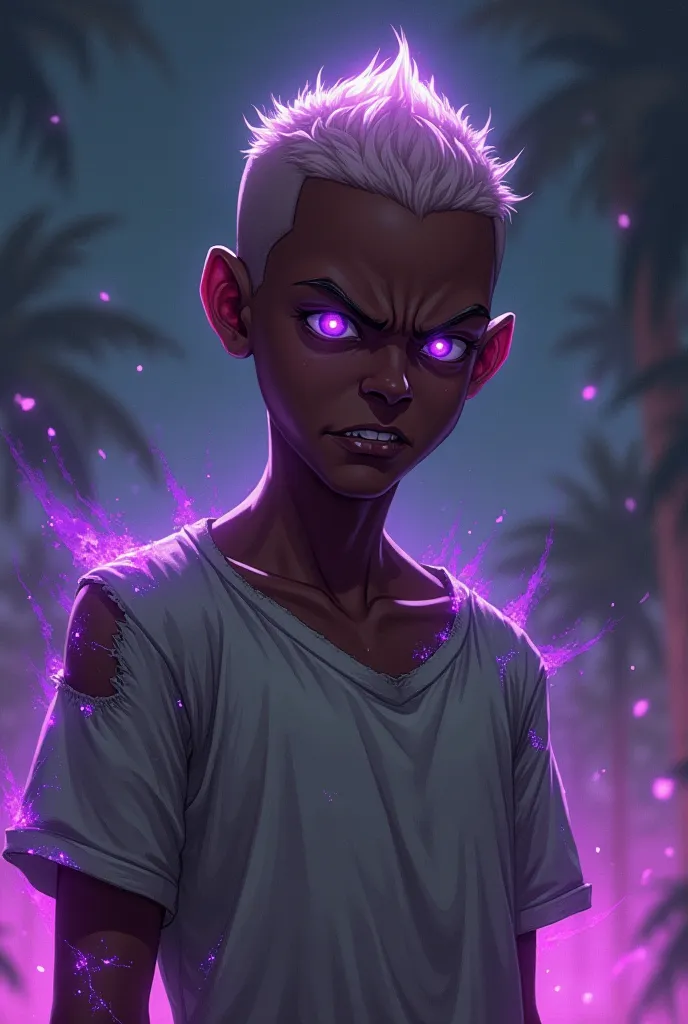 Keero is a  fair-haired boy from Africa, Shaved head , Angry, Ripped creased T-shirt, Born with sparkling power, bright and luminous, whitish violet on the left arm and in the left eye, a world of witchcraft and vodum where incessant wars reign. After inte...