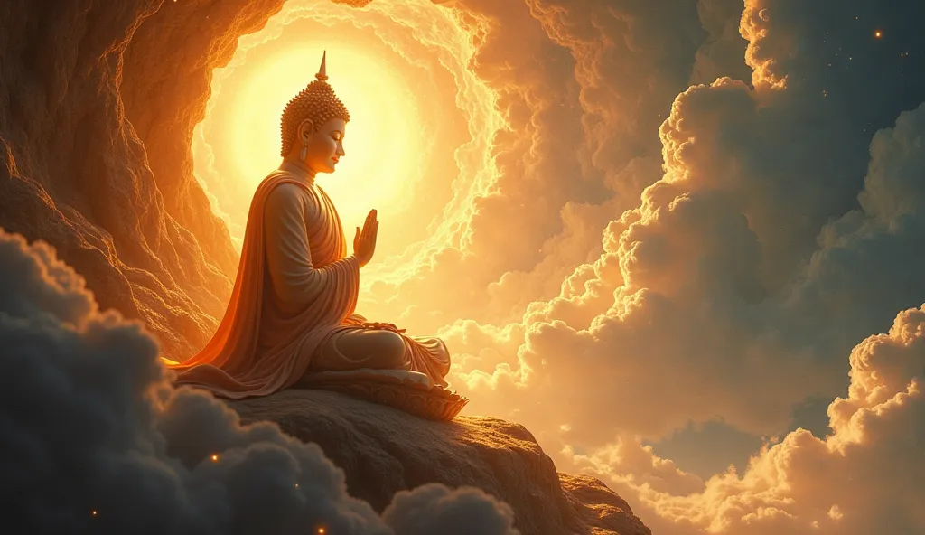 Maitreya Buddha gazes at the human realm, his eyes filled with boundless compassion, then solemnly declares:
“When the time is right and the karmic conditions ripen, I shall descend to the human world, continuing the path of the Buddhas, expounding the tru...