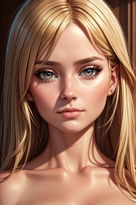 Emma Sjöberg, photorealistic digital portrait, 8k, highly detailed,  perfect, beautiful face,  soft facial features,  bright eyes, Calm expression, full hair, shoulders visible, Upper body partially, natural light, warm tones, flawless skin, detailed struc...