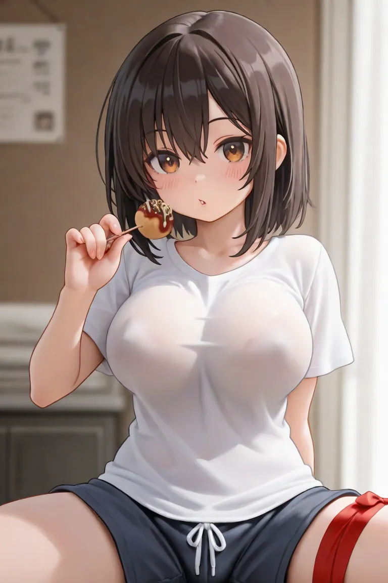 I'm wrapping barashi around my boobs,shorts,Takoyaki