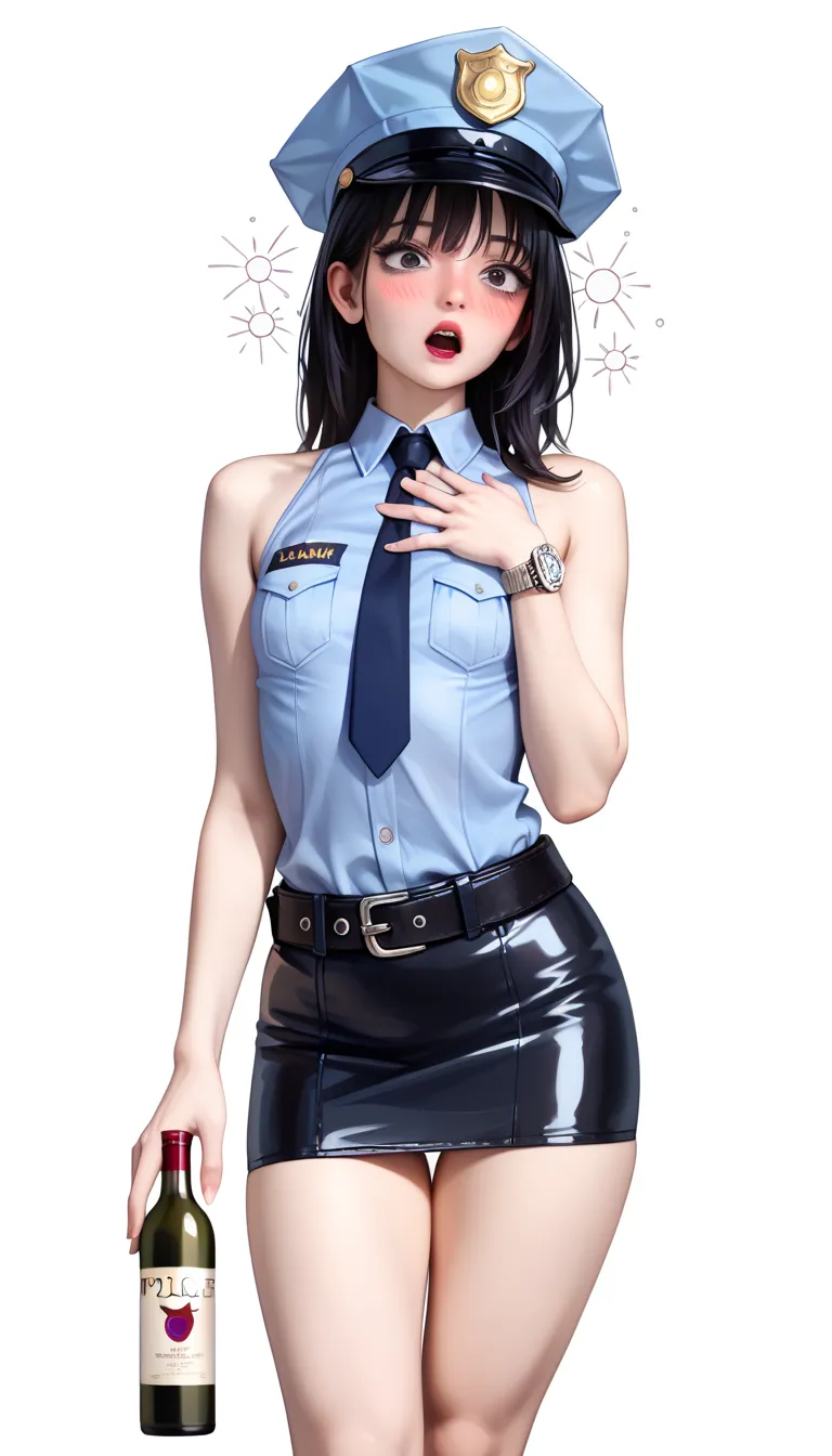 Beautiful Japanese Women from a Purple Perspective,( 1girl :1.5),(slender body:1.2),( small tits:1.0),( empty white background:1.7),(Sleeveless police shirt:1.2),(ultra mini police skirt:1.2),(black leather equipped police belt:1.5),real skin ,small breast...