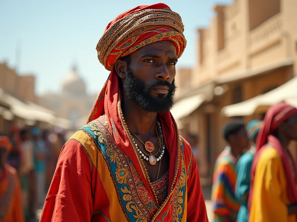 A Sudanese man wears a costume