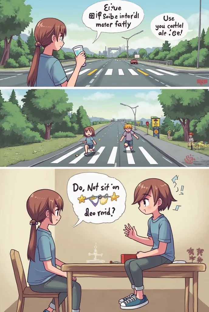 Create as my quotes: 
In First picture, there should be a canal pic and a girl or boy with a glass of water as the quote is "Do not drink canal water". In the second picture, there should be a road with zebra crossing and some cars and a boy or girl is run...