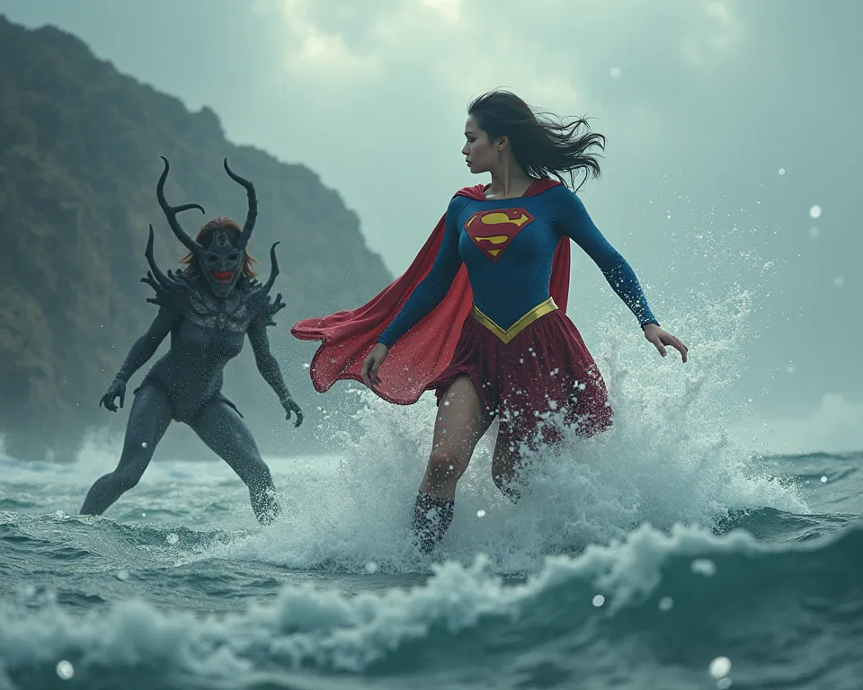 live-action、 Supergirl is Japanese in her 20s 
((( Supergirl fighting sirens at sea))) 