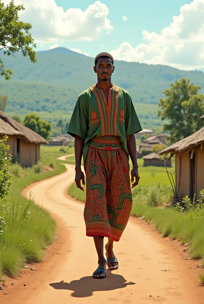 Ethiopian handsom boy gently walking on the road