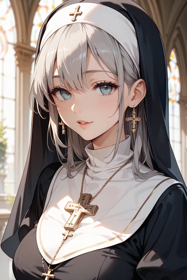 Beautiful Catholic nuns with long gray hair are erotic