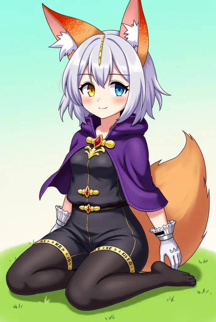 height：60 cm
Measurements：52-46-54
Chest size：a+
Body Type：loli
Appearance：silver short hair，left golden pupil，Right blue pupil，fox ears with dragon scales，fluffy dragon scales foxtail。There is an obvious dragon horn on the left side of her forehead。Petite...