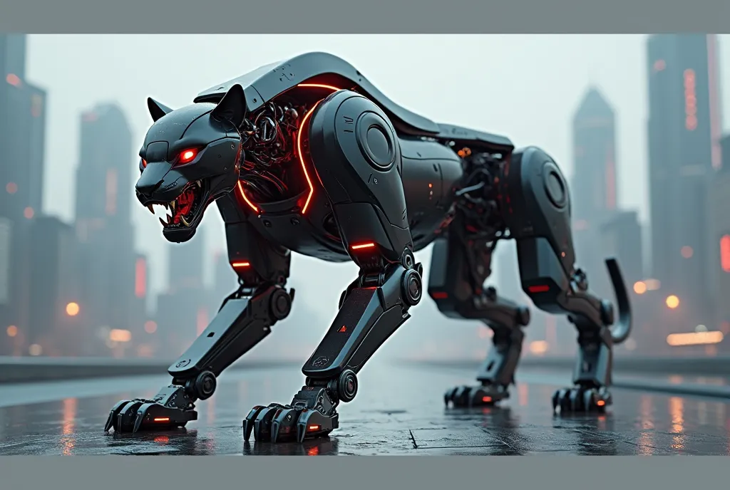 Can you create a desktop wallpaper with a robotic black panther