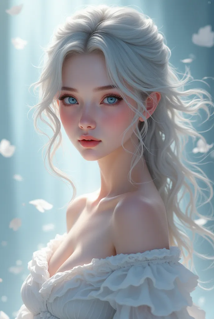 （【8K High Quality】, high resolution, realistic, bright colors, full body image, real photo: 1.4), there is a woman in a white dress, 18 years old, artwork in the style of Gewaiz, Gewaiz on pixiv artstation, Gewaiz on artstation pixiv, Gewaiz, fantasy art s...