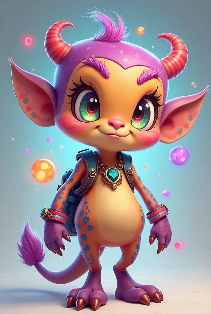 "Create a highly detailed, colorful, and funky cartoon-style fantasy character with a unique and exaggerated body shape. The character should stand in an A-pose position, with arms slightly lowered and feet firmly planted, showing a confident and dynamic s...