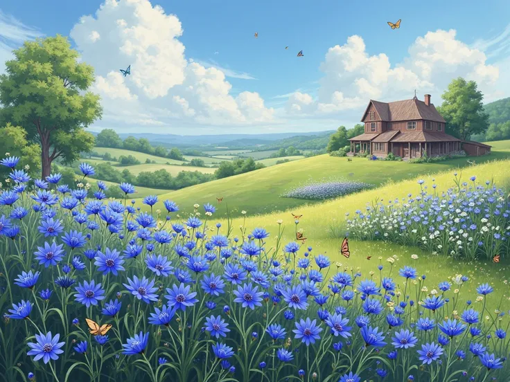 Landscape with cornflowers.