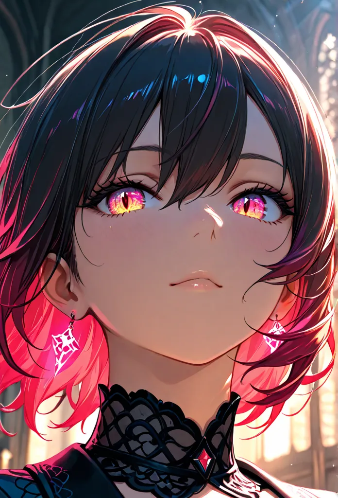 ultra detailed, absolutely resolution, masterpiece, highly detailed, sharp focus, vivid colors, soft lighting, cinematic composition, close-up of a　beautiful woman, one of her eyes is a demonic eye like a dragon's pupil.