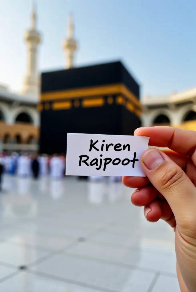 Imagine you are standing in front of the Kaaba. Hold a small white paper and write on it "Kiren Rajpoot." Now, hold this white paper, with "Kiren Rajpoot" written on it, in front of the Kaaba and take a picture.

The Kaaba should be visible, and the paper ...