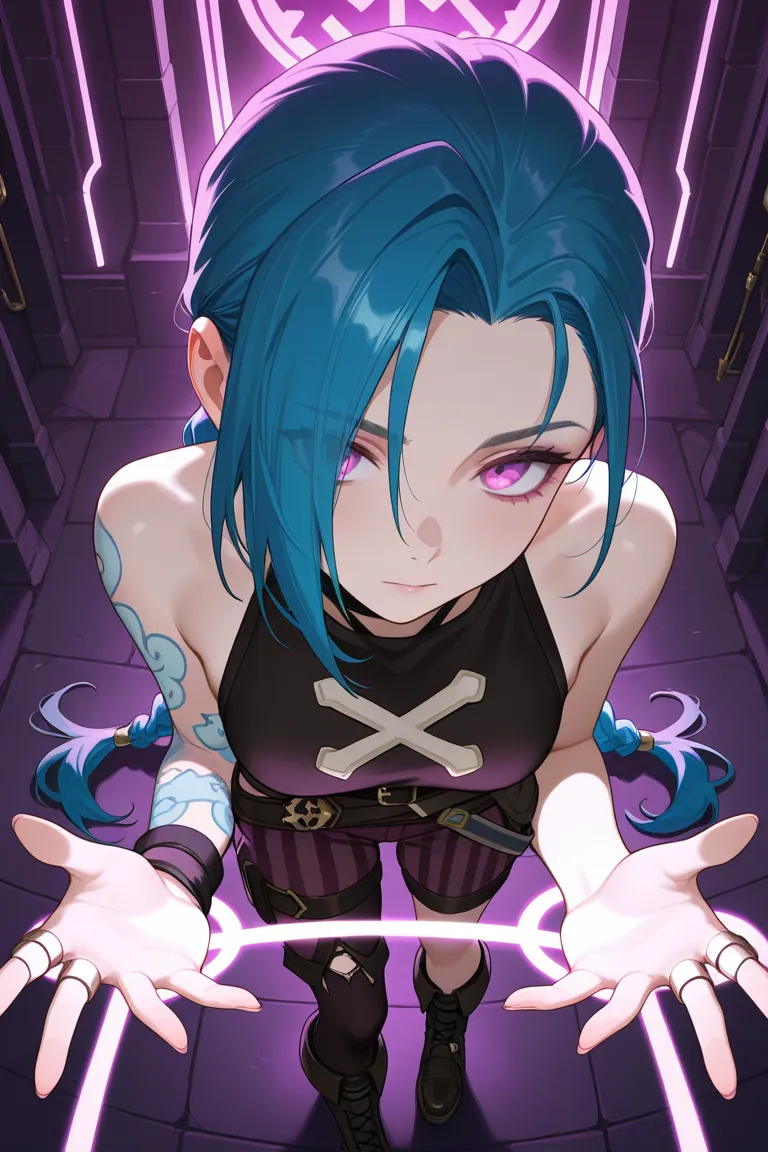 masterpiece, best quality, amazing quality, solo, 1girl,jinx \(arcane\), highres, hyper-detailed