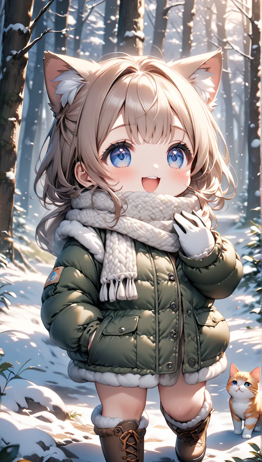 (걸작, ultra detail, quality,  Clear Focus , dramatic scene, Cinematic), shadow, (super resolution, 8k), perfect anatomy, perfect face, (detailed face, detailed eyes, Chibi), cute Japanese Chibi girl, famous Japanese Chibi idol,  She looks very happy , (Wear...