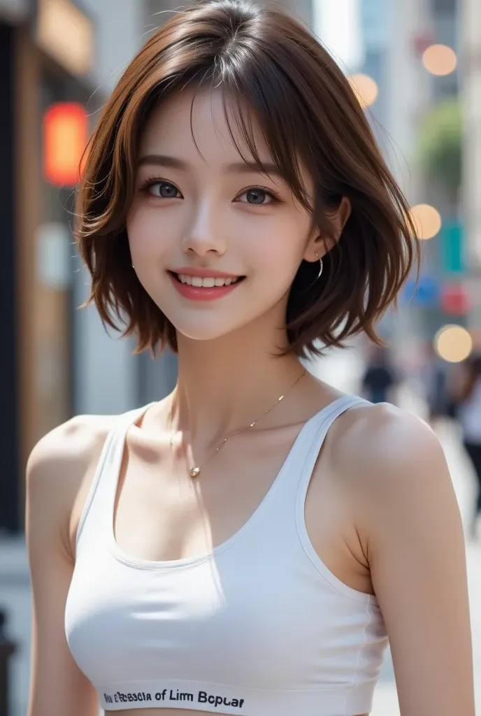 ((Highest Quality, 8k, Masterpiece: 1.3)), Sharp Focus: 1.2, Pretty Woman with Perfect Body Shape: 1.4, Slender Abs: 1.2, (Layered Haircut, Big: 1.8), (Sports Bra: 2.0), (Jogging: 1.8), (Street: 1.2), Highly Detailed Face and Skin Texture, Detailed Eyes, D...