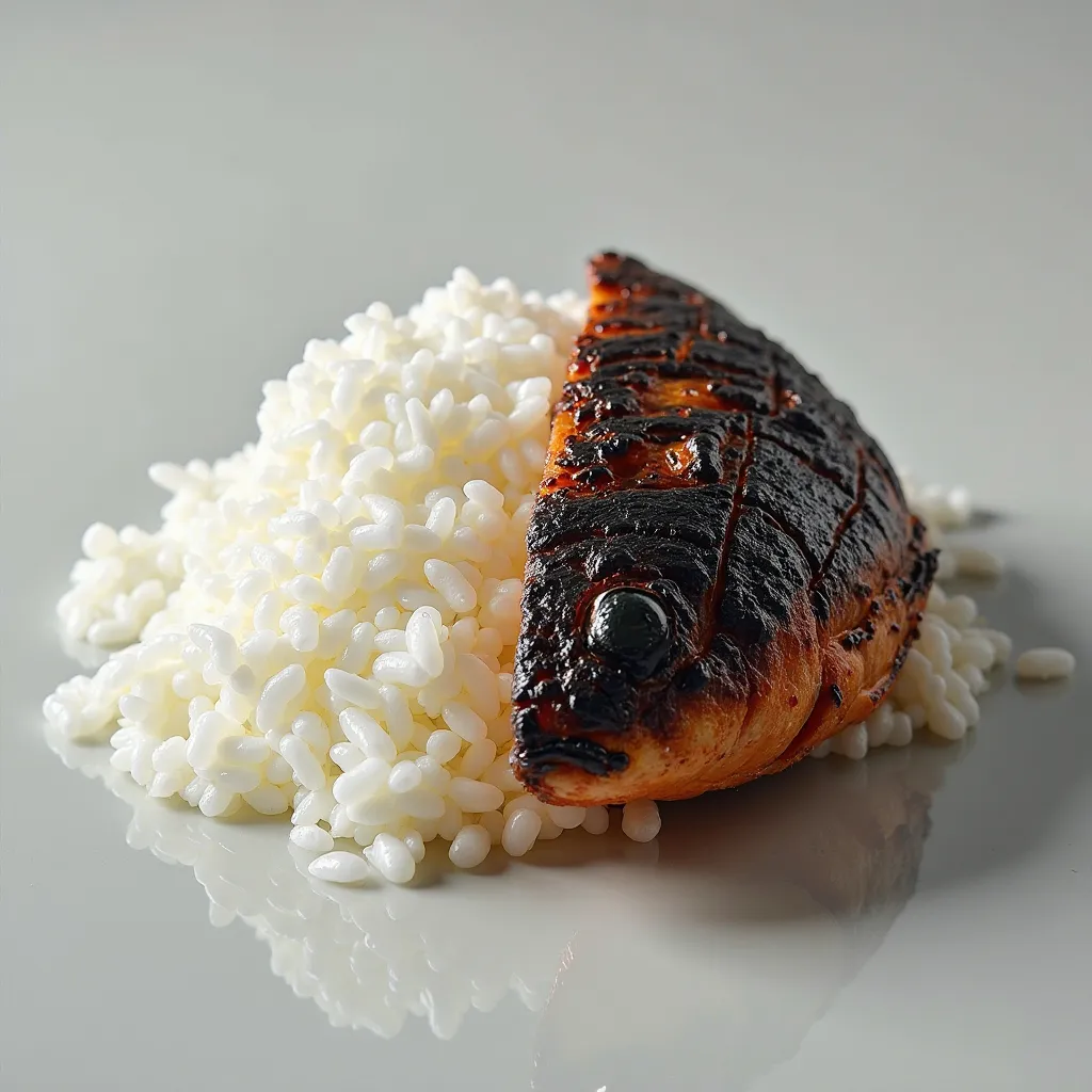 portrait of a rice and burned fish