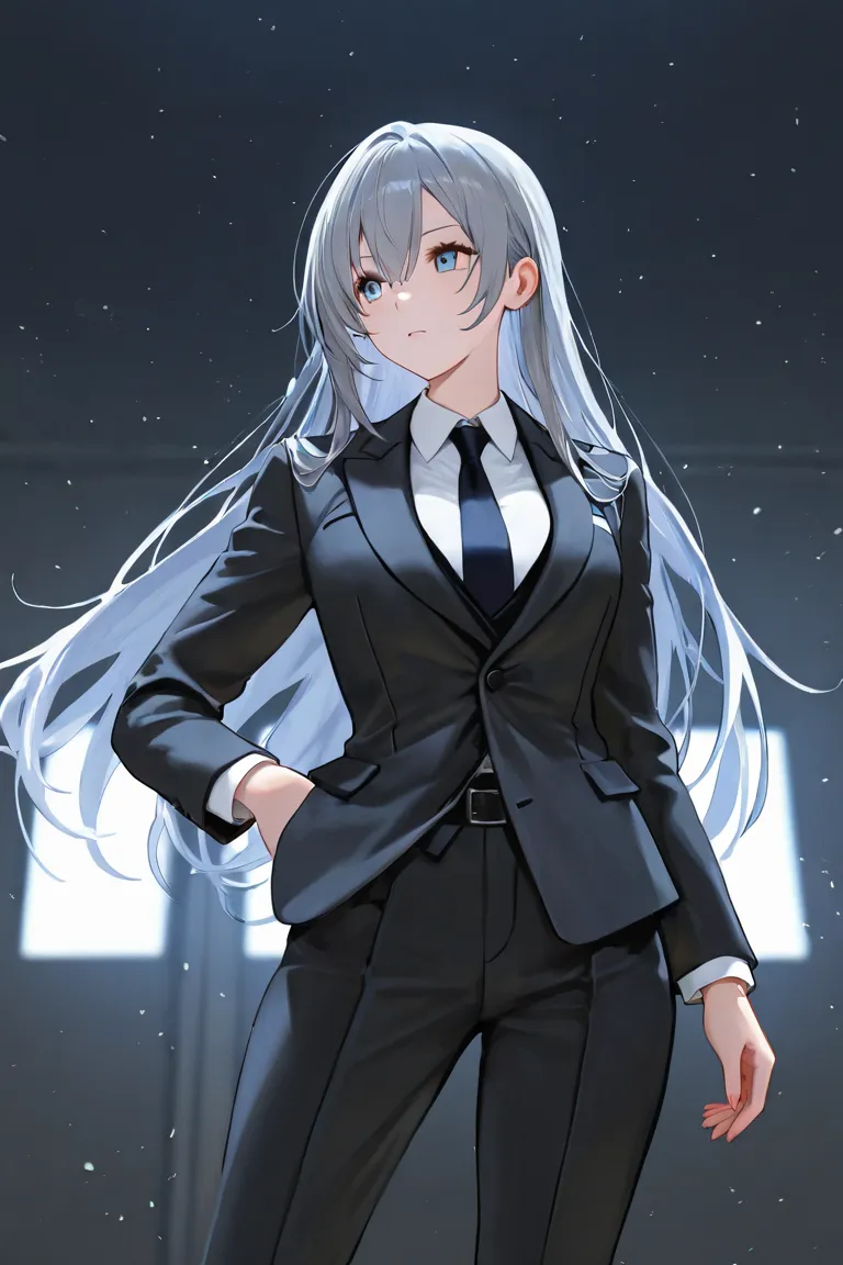 Girl in a suit and long hair