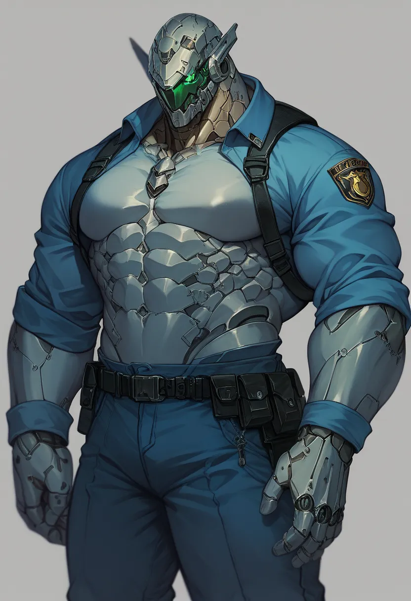 Police Officer、big, strong, マッチョ cyborg　big strong pectoral muscle cyborg　strong体を持つ cyborg　 cyborg　Mecha　 wearing my uniform