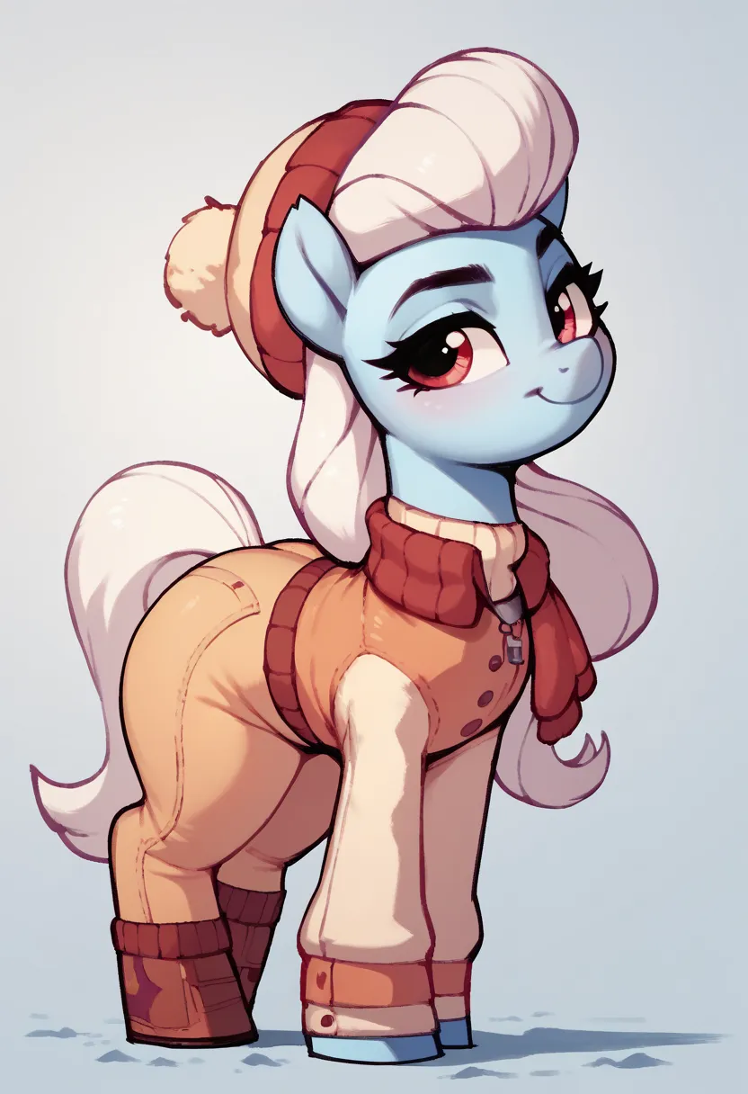 ((whiter Snow (mlp))), simple background,character , long hair  ,big wide butt ,feral pony ,ALL four