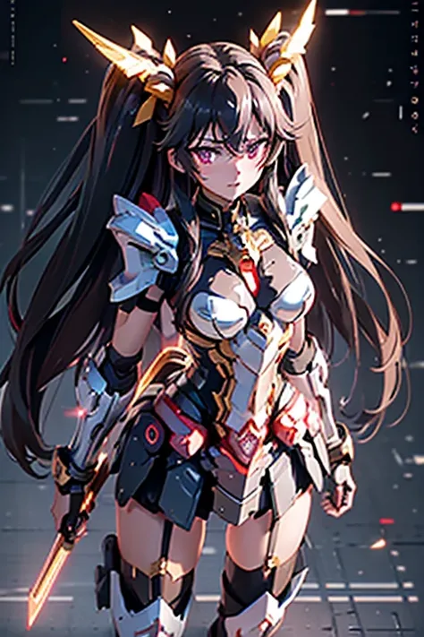 (masterpiece), best quality, nice body, expressive eyes, perfect face, beauty face girl, 1girl, solo, natural beauty, ishtar, ishtar fate, Purple Eyes, black hair, Gold hair ribbon, long hair, twintails hair, ribbon, sidelocks, two side up, black thigh hig...