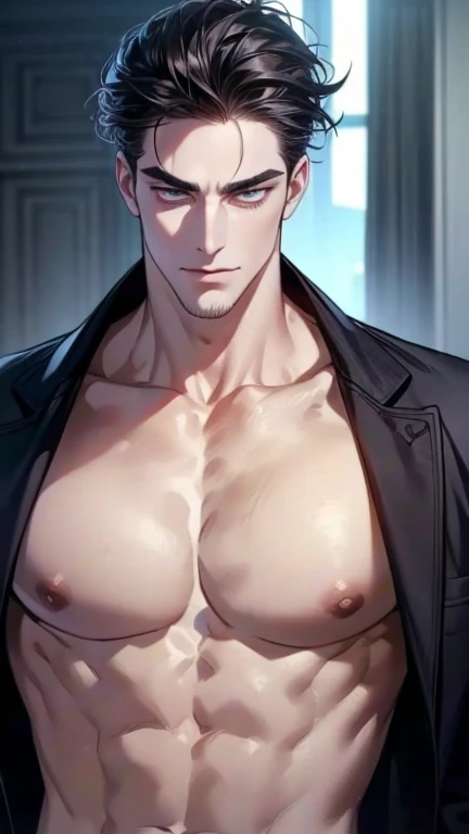 (  Idiot   ,4K,8k,     highres,  masterpiece:1.2),     breasts,(Realistic,photoRealistic,photo-Realistic:1.37),36-year-old man,3 day beard,cute anime ,Portraits,strong,masculine,      dark hair,sharp jaw,           mesmerizing eyes           ,     perfectl...