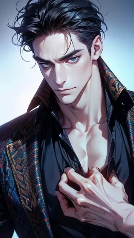 (  Idiot   ,4K,8k,     highres,  masterpiece:1.2),     breasts,(Realistic,photoRealistic,photo-Realistic:1.37),36-year-old man,3 day beard,cute anime ,Portraits,strong,masculine,      dark hair,sharp jaw,           mesmerizing eyes           ,     perfectl...