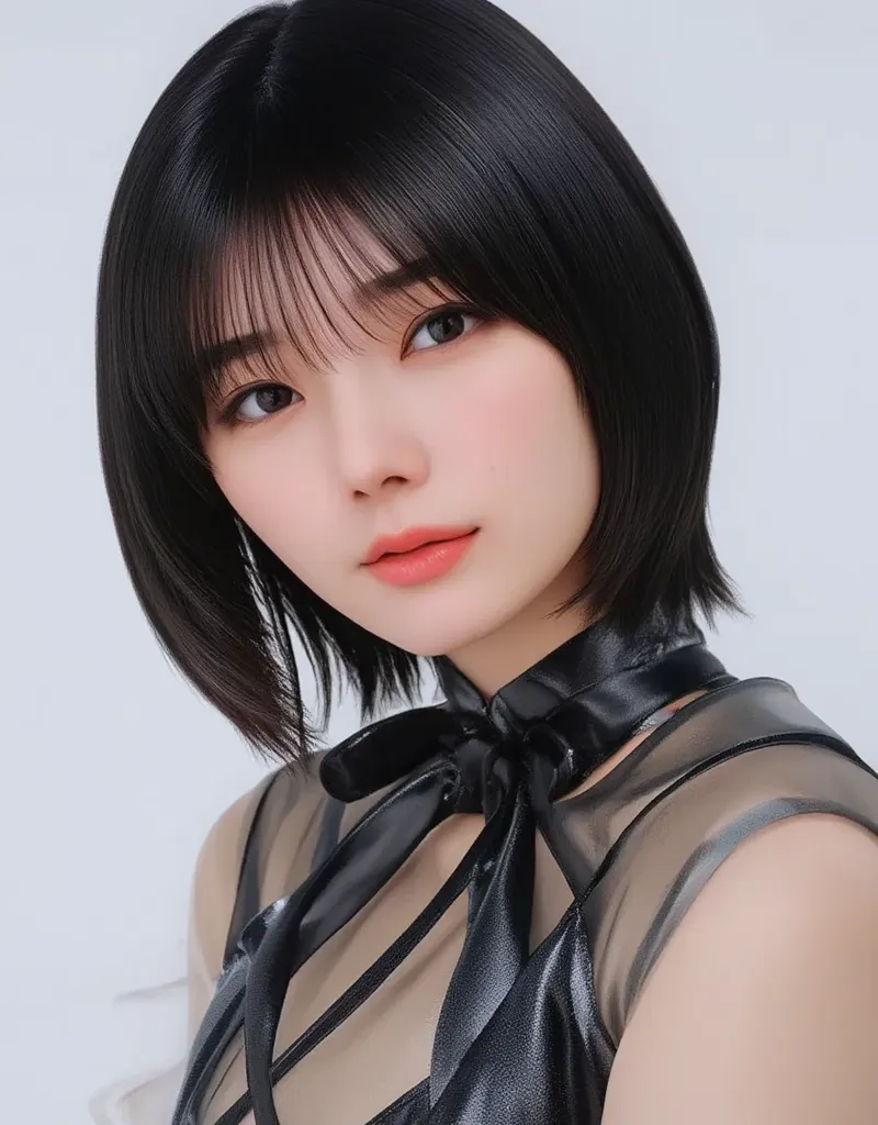 nsfw,((full body)),large breasts,highleg, leotard, standing, (white background), (masterpiece,best quality:1.4),(8k,raw photo,photo realistic:1.2),(high resolution),(extremely detailed CG),detailed skin, fine black shiny hair ,bangs,thin eyebrows,(1 woman ...