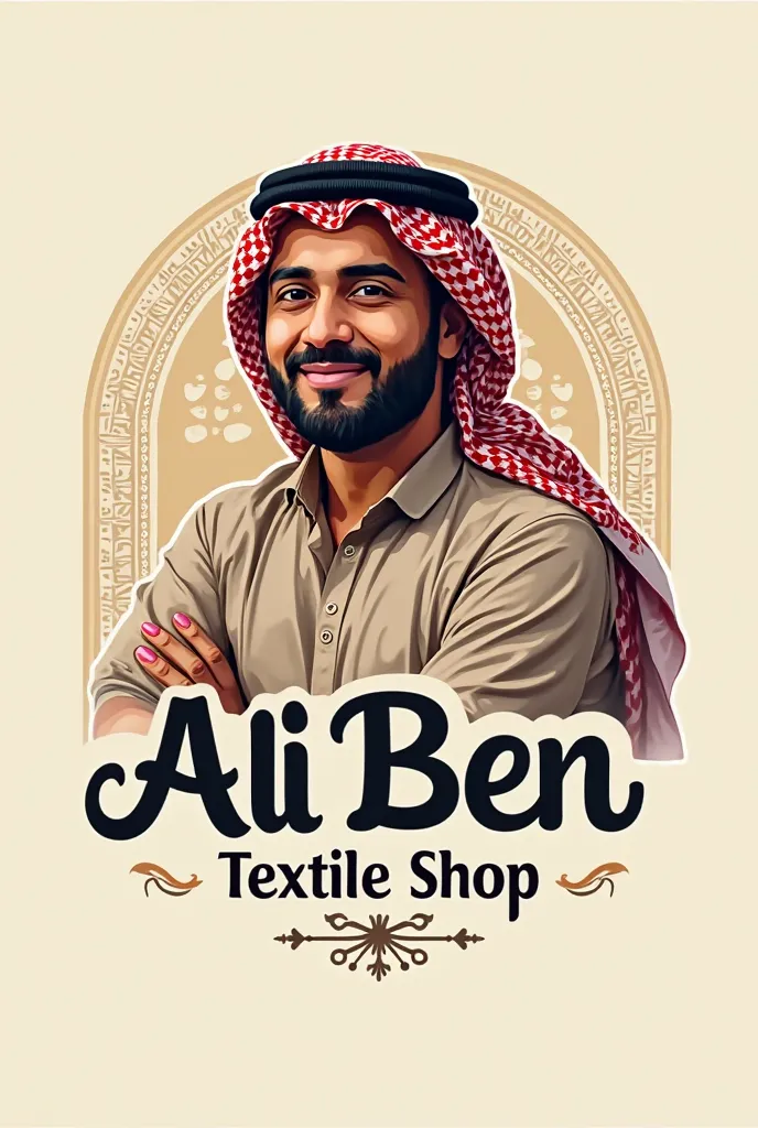 Un logo pour une entreprise qui vent les chaussures ainsi que les habits avec le nom Ali Ben Textile shop