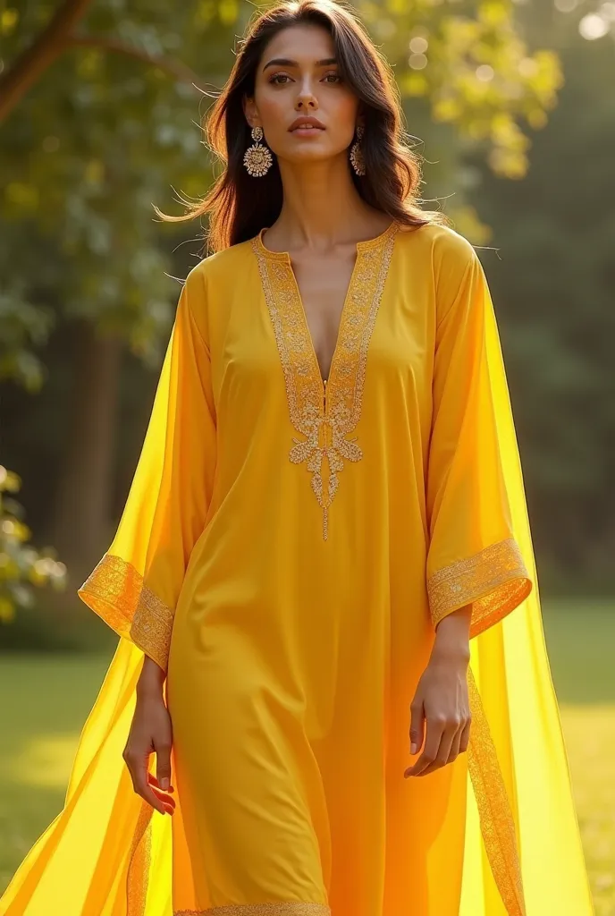 Kaftan style kurtas for women in yellow colour 