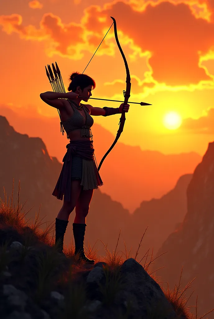 Archery competitor in sunset