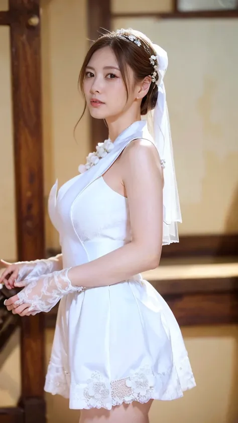 cowboy shooting、the wind is blowing、In front of the church、 clear、 clear空、 Paper blowing snow、(Big Breasts:1.4)、(((bride)))、((white wedding dress))、((wedding style))、((( congratulations on marriage)))、Top Quality,(RAW photo:1.2)、(realistic:1.4),(High Resol...