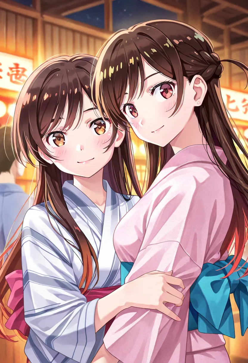 ((master piece)) , (Kanojo Okarishimasu) , ((Mizuhara Chizuru)) , (brown hair) , (light brown eye) , (detailed art style) , (highly detailed) ,  looking at viewer, light smile,Mizuhara Chizuru, brown hair, light brown eye,yukata、hostel