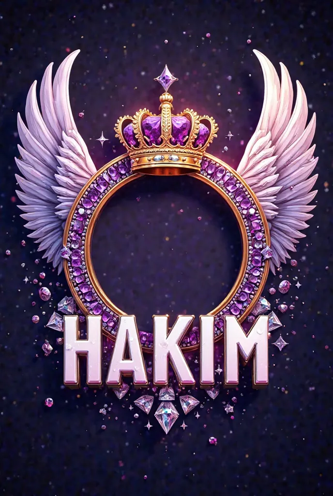 Create profile picture frame with blank Name plate adding 
A vibrant graphic design featuring the letters "HAKIM" prominently displayed in the top of blank name plate. The letters are stylized and three-dimensional, exhibiting a mix of Purple and cream whi...