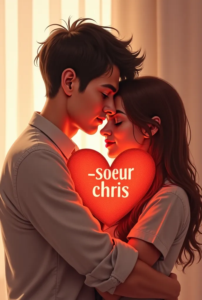 A man cuddling a heart with text "soeur Chris" 