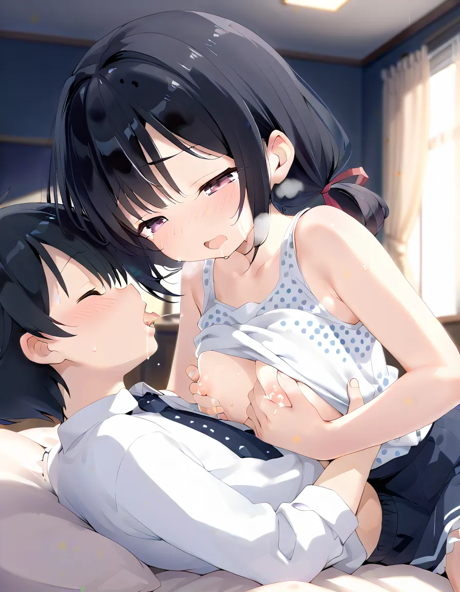 (masterpiece,beautiful,hughres,CG,8k,16k,best quality,high-resolution:1.5),anime,source anime,illustration,(pale colour:1.2),form above,(close-up:1.4),(face focus:1.4),(bedroom,evening,dark room:1.2),( 1girl ,cute girl,loli,is young,Baby Face,round face:1....