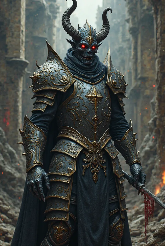 Half man half demon in plate armor