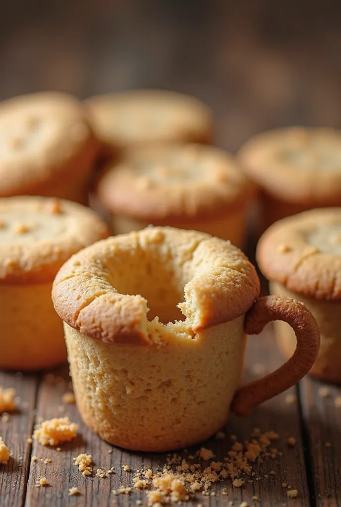 Coffee cup shaped cookies that are bitten off