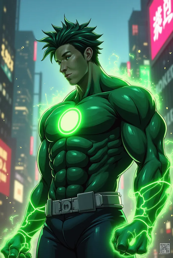 The reference image in the style of the anime Invincible the character is green