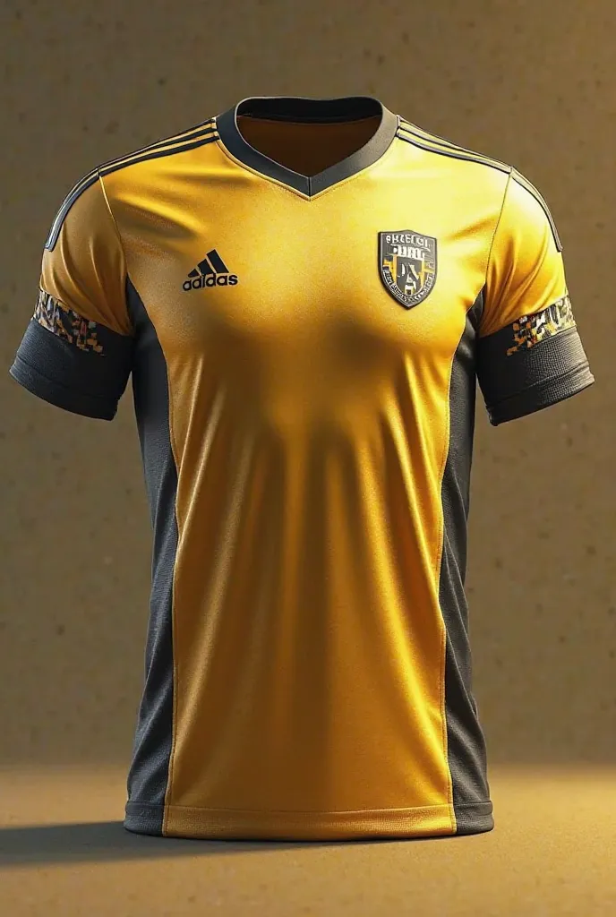 Gold soccer jersey design with black details on the sides and white details