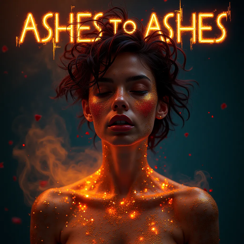 :
🎨 CD Single Cover Prompt – "ASHES TO ASHES" 🎨

📀 Concept:
A visual masterpiece—bold, hypnotic, and laced with desire. The image should feel like a forbidden dream, suspended between destruction and rebirth. It must be intensely cinematic, dripping with r...