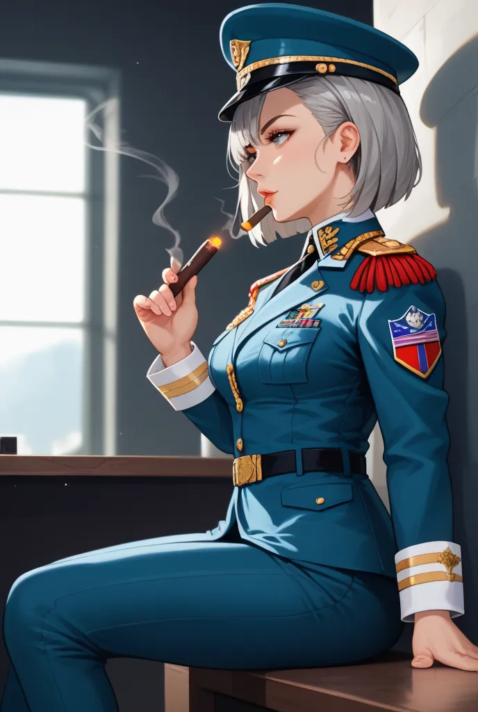 aName : Battalion Commander Miss Flare 
Illustration style: A style that combines professional realism and dynamism 
main color: deep military green 
Set the rifle in the accent color: bright colors like silver decorations and red blood 
Race and Gender: h...