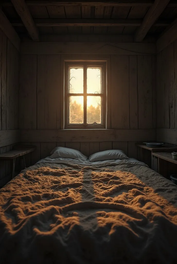 Realistic POV you wake up in your bed The sun barely rose, but the faint light cuts through the cracks in the wooden window. Your eyes move, seeing the weathered wooden ceiling, the thin blankets and the water basin in the corner. Her rough hands squeeze t...