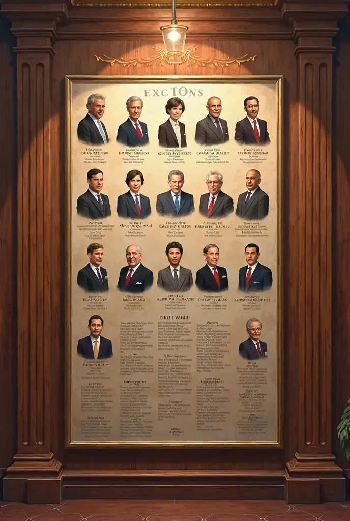 a board with all the university rectors, their portraits and basic biographical information.