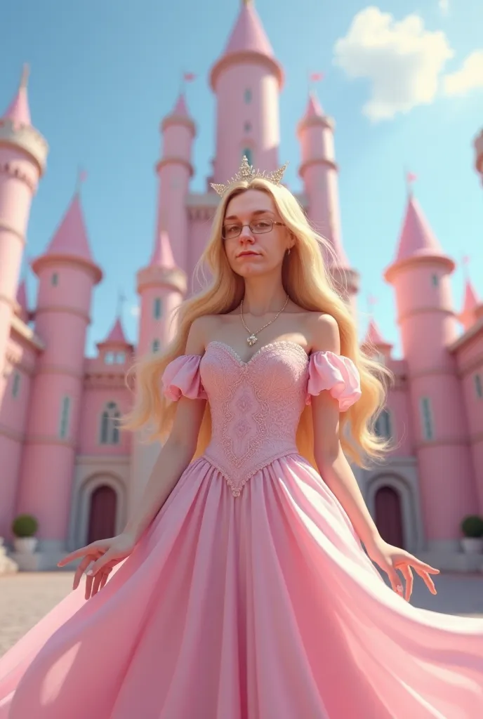 Beautiful queen weak blond hair smooth pink dress in front Castelo Rosa 