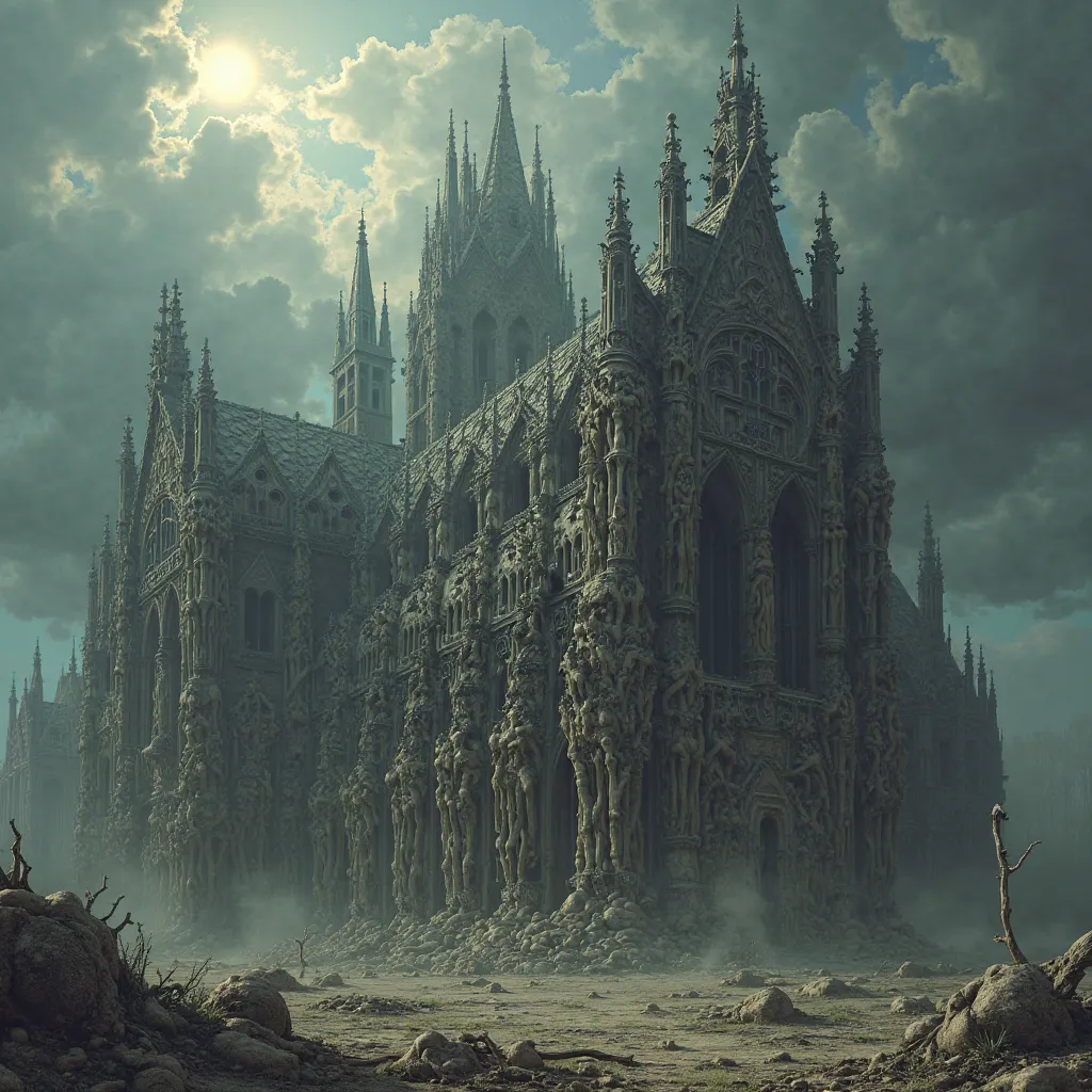 Create a Gothic cathedral made of flesh and bones